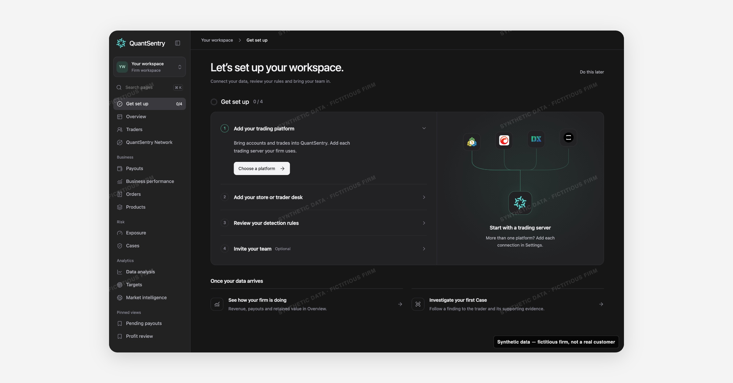 An onboarding checklist that gets a new prop firm workspace connected, reviewed and staffed